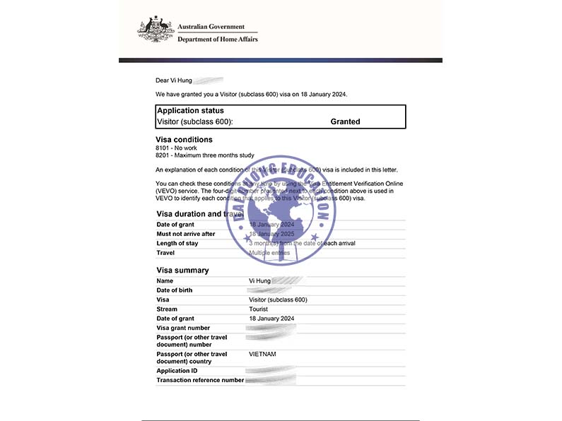 Vi Hung – khách hạng đạt Visa du lịch Úc