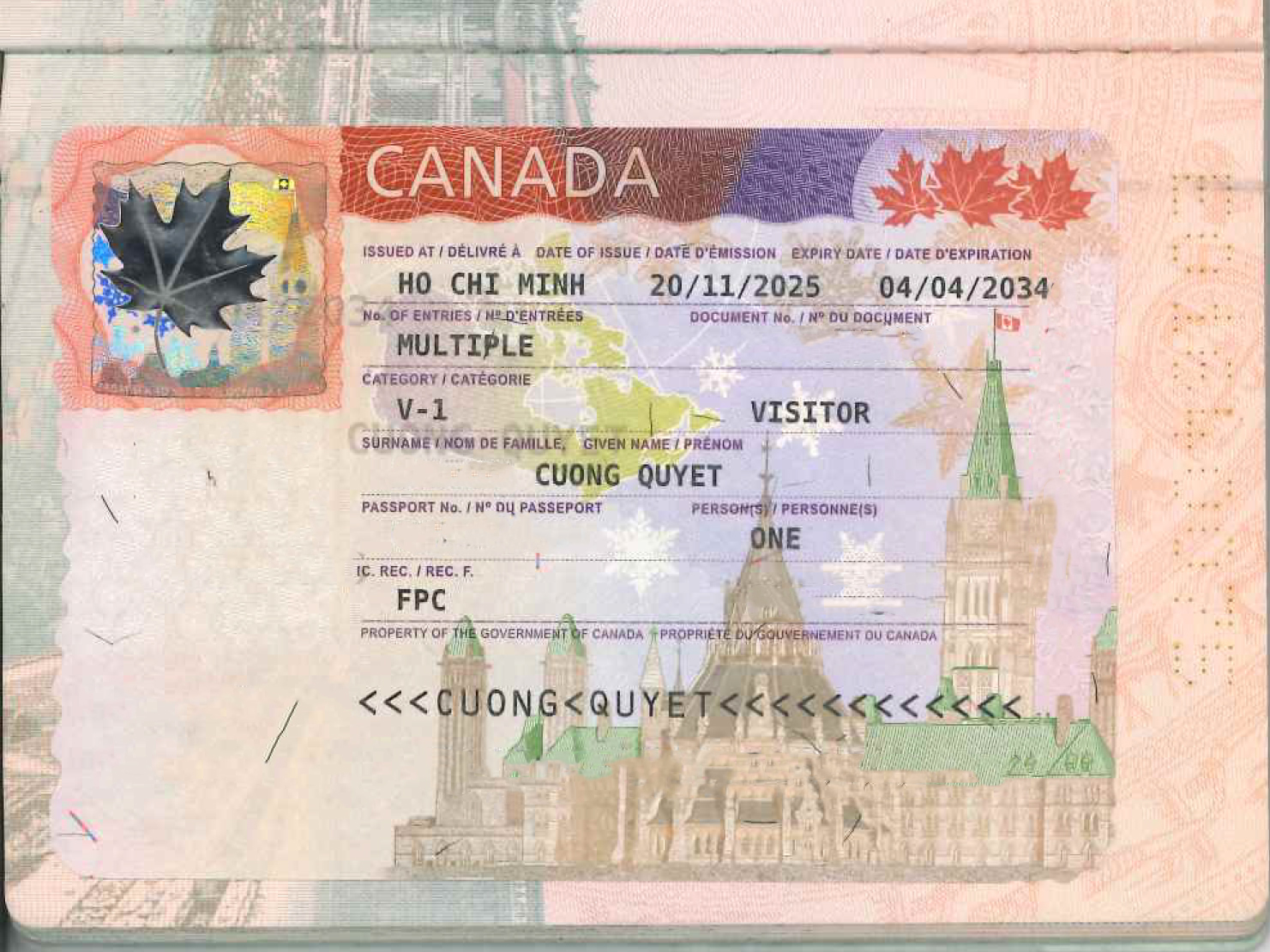 CUONG QUYET – KH đạt visa du lịch CANADA