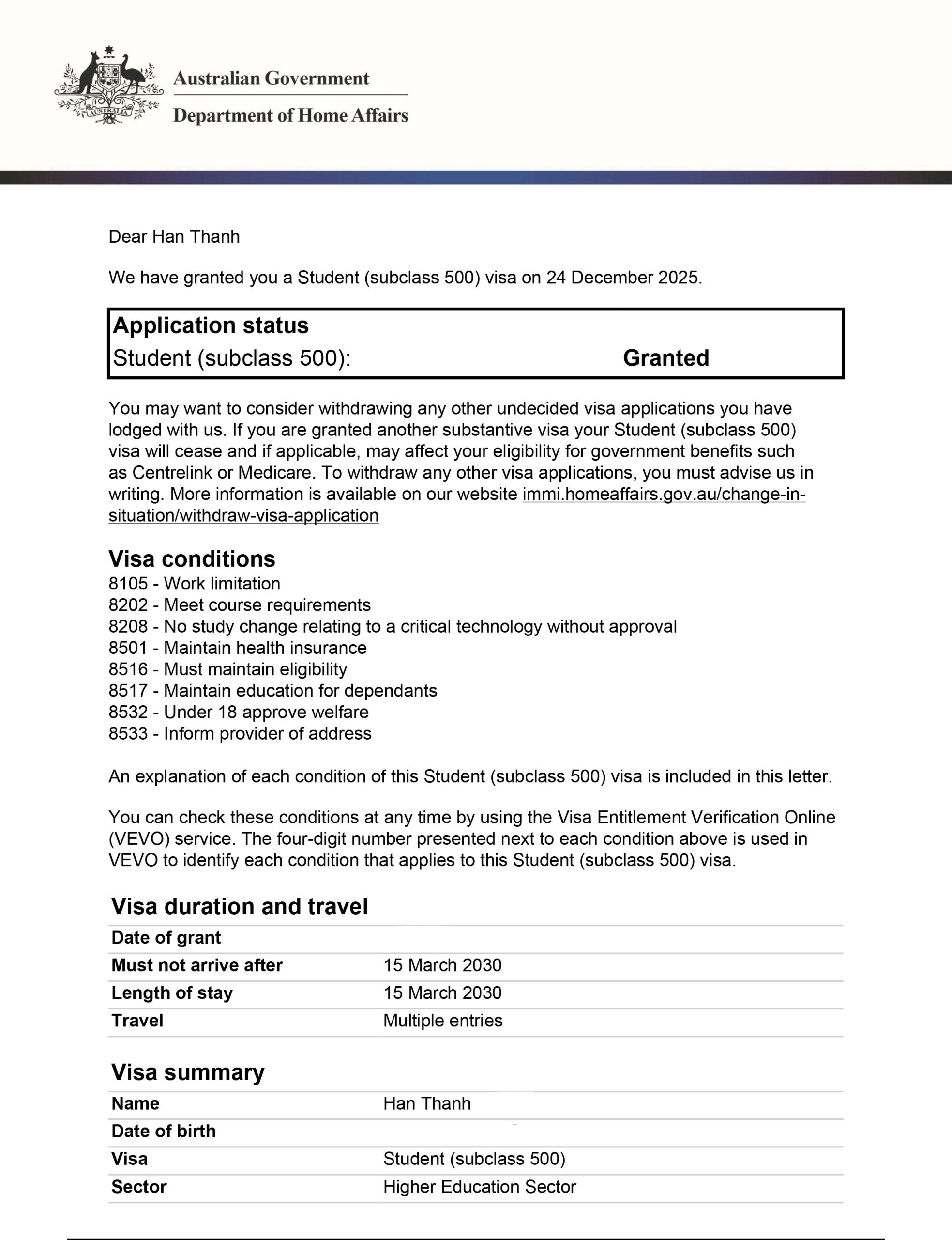 HAN THANH-KH đạt visa UC