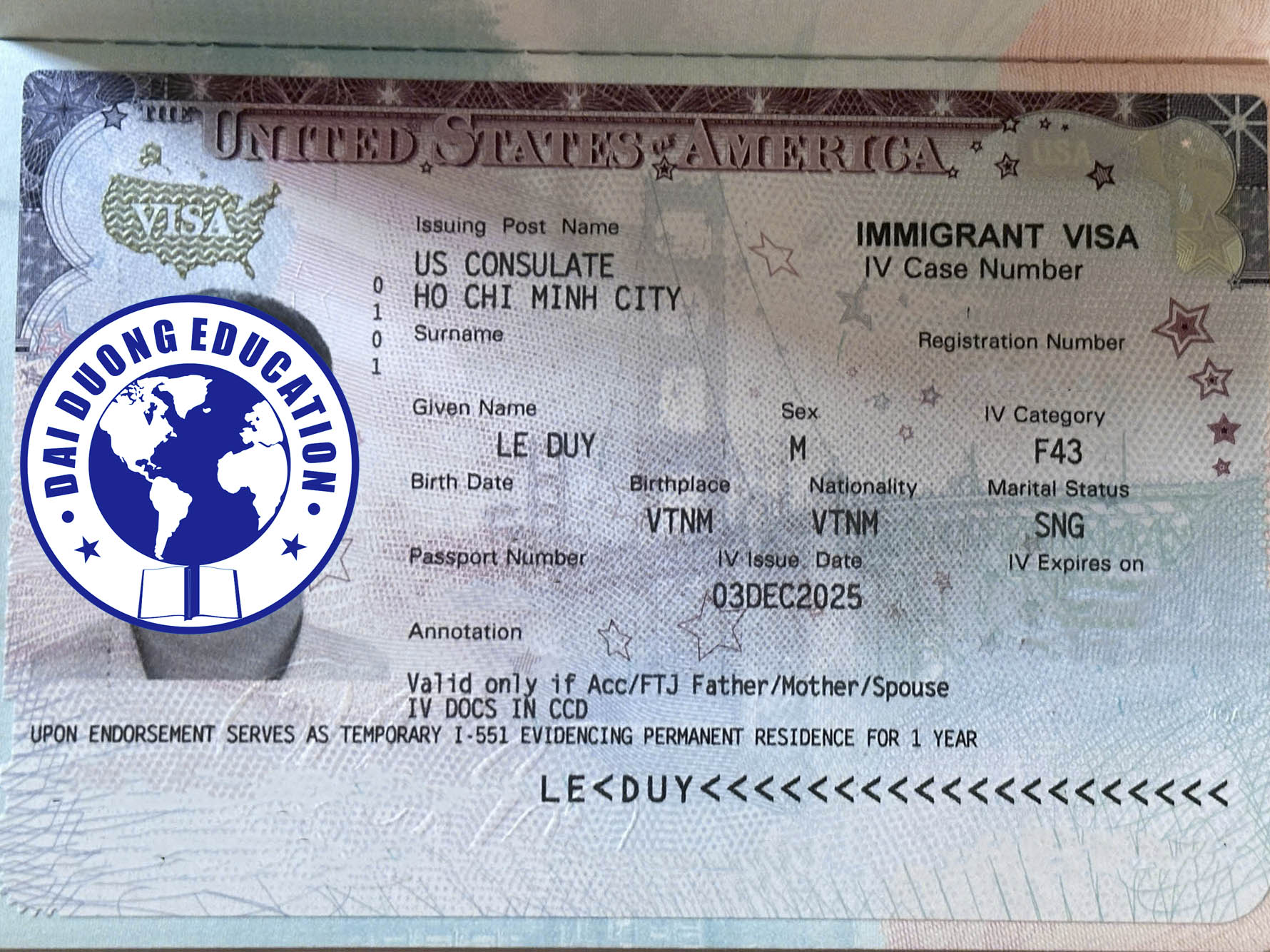 LE DUY – KH đạt visa MY