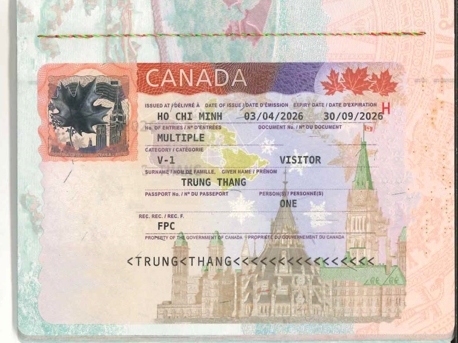 TRUNG THANG-KH  đạt visa du lịch Canada