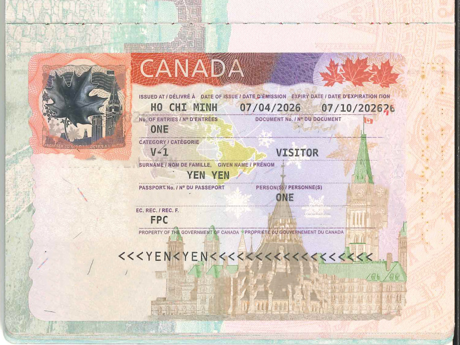 YEN YEN-Kh đạt visa du lịch Canada