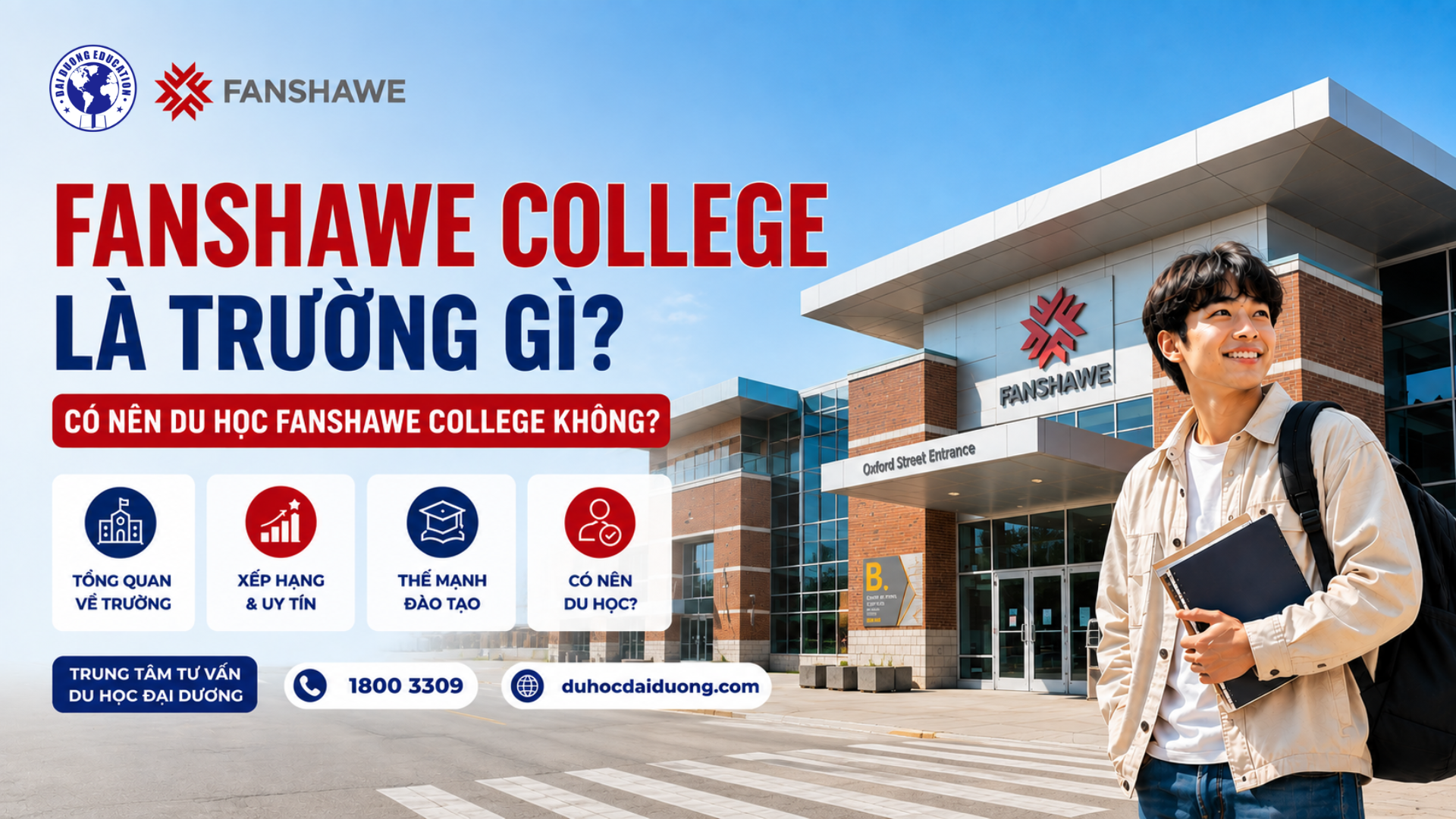 Fanshawe College là trường cao đẳng công lập tại Ontario, Canada, cung cấp đa dạng chương trình đào tạo và cơ hội học tập thực tiễn cho sinh viên quốc tế.